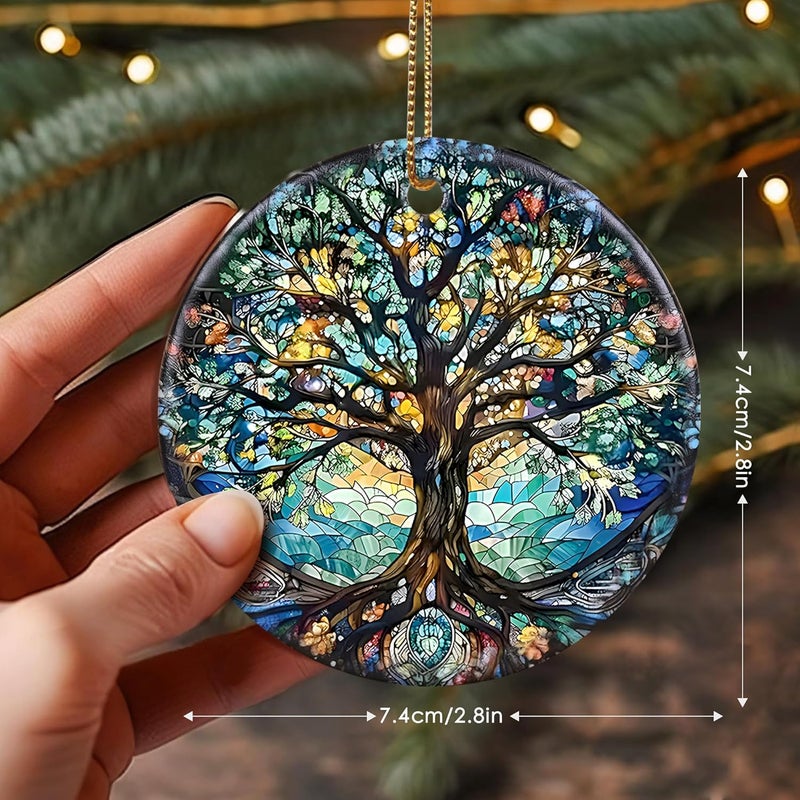 Touber Stained Ceramic Tree of Life Ornament - Christmas Decorations and Holiday Present Ideas - Tree of Life Decor for Office, Room, Home - Image 3